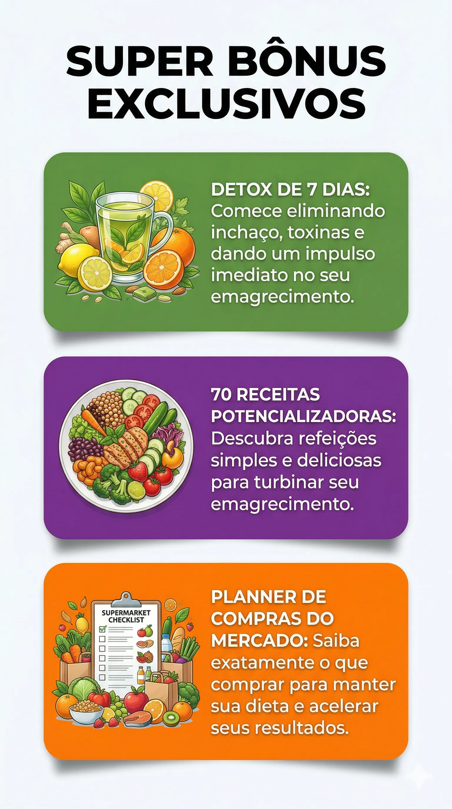 Bônus Exclusivos: Detox, Desinchar em 7 Dias, Anti-Efeito Sanfona